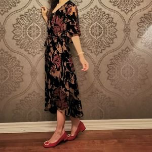 Devore velvet embroidered wrap dress